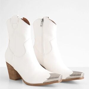 White Leather Ankle Boots with Silver Accents